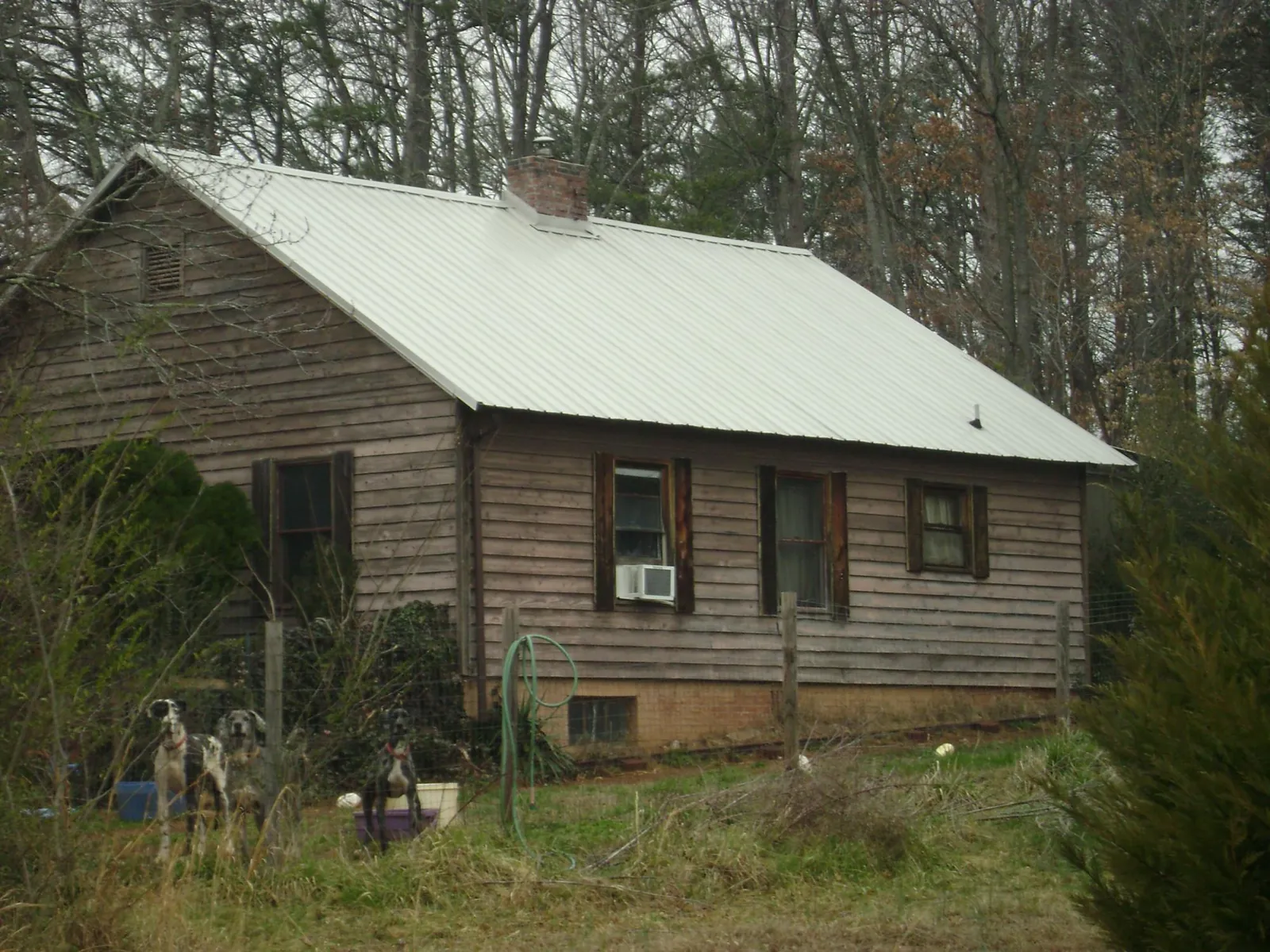 White metal roof on an old wood sided farmhouse, from a Asphalt Shingle Roof Repair job in New Philadelphia